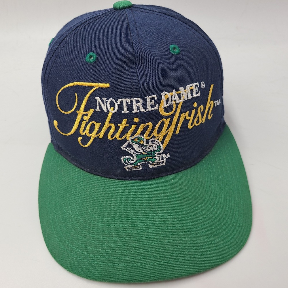 Vintage Notre Dame Fighting Irish‎ Hat Snapback (Fits Small) Blue Green NCAA Men